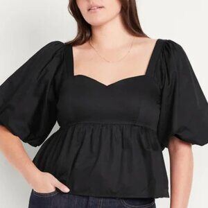 NWT Old Navy Puff-Sleeve Plaid Peplum Top - 2X
